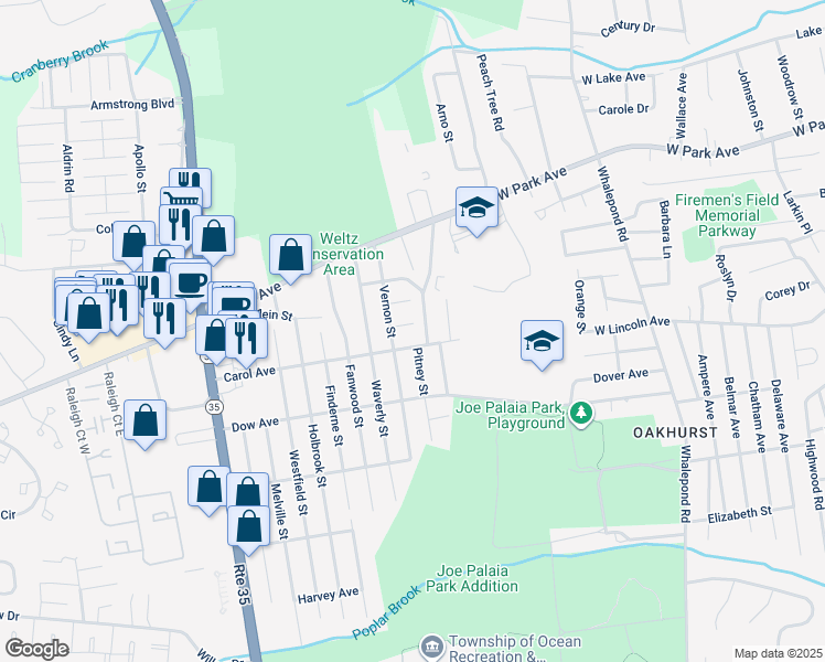 map of restaurants, bars, coffee shops, grocery stores, and more near 604 Alma Place in Monmouth County