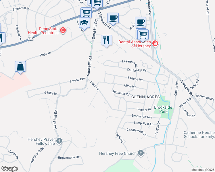 map of restaurants, bars, coffee shops, grocery stores, and more near 60 Sylvania Road in Hershey