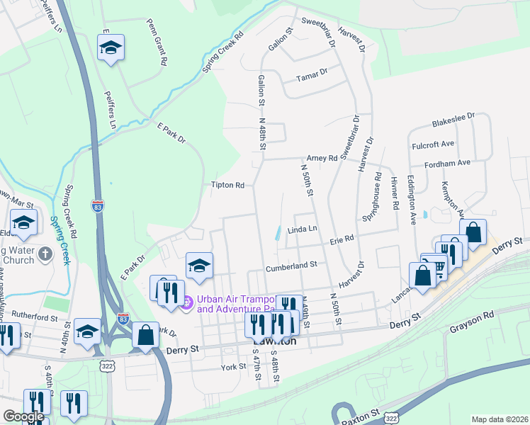 map of restaurants, bars, coffee shops, grocery stores, and more near 377 North 48th Street in Harrisburg