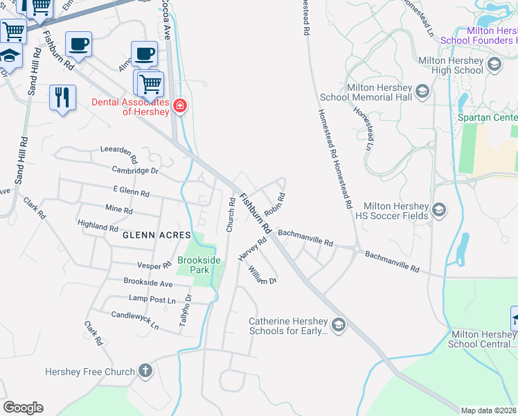 map of restaurants, bars, coffee shops, grocery stores, and more near 1325 Fishburn Road in Hershey