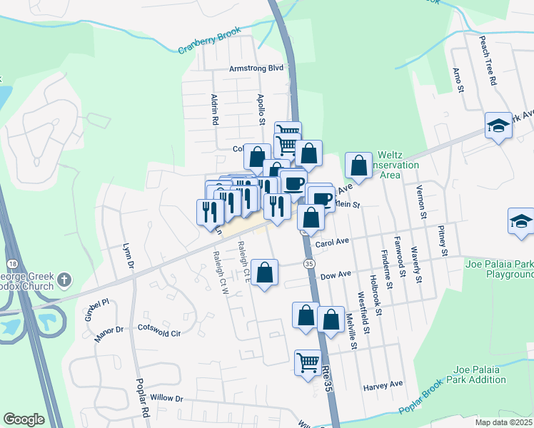 map of restaurants, bars, coffee shops, grocery stores, and more near 817 West Park Avenue in Monmouth County
