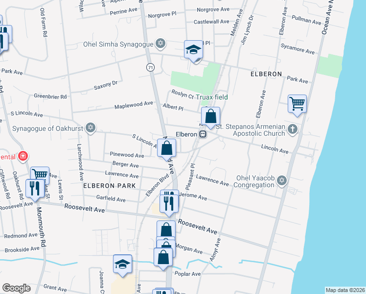 map of restaurants, bars, coffee shops, grocery stores, and more near 1048 Stratton Place in Long Branch