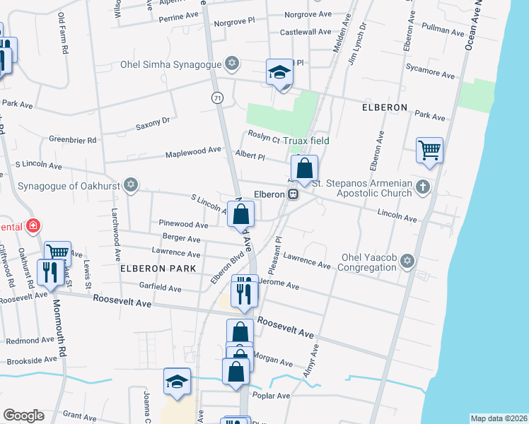 map of restaurants, bars, coffee shops, grocery stores, and more near 1048 Stratton Place in Long Branch