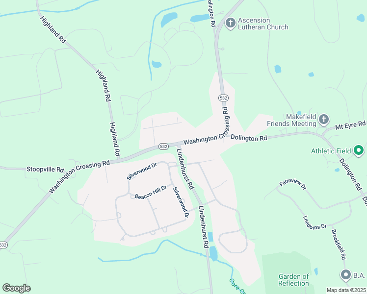 map of restaurants, bars, coffee shops, grocery stores, and more near 1790 Lindenhurst Road in Newtown