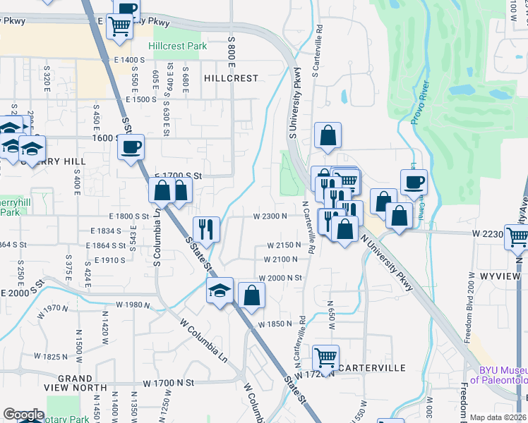 map of restaurants, bars, coffee shops, grocery stores, and more near 2306 North 920 West in Provo