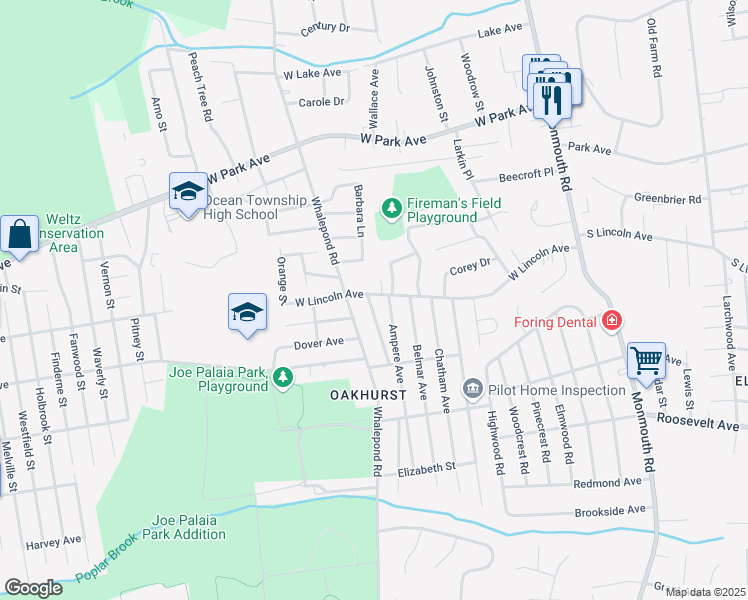 map of restaurants, bars, coffee shops, grocery stores, and more near 512 West Lincoln Avenue in Ocean Township