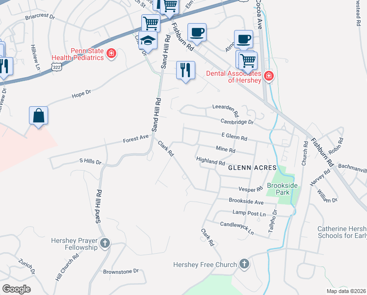 map of restaurants, bars, coffee shops, grocery stores, and more near 60 Sylvania Road in Hershey