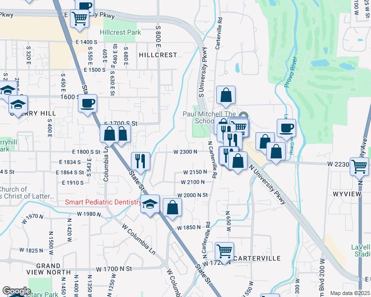 map of restaurants, bars, coffee shops, grocery stores, and more near 856 West 2300 North in Provo