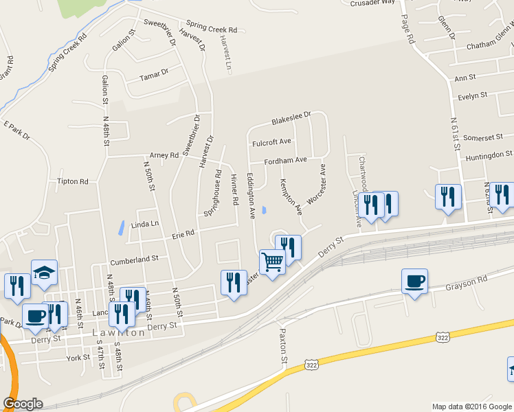 map of restaurants, bars, coffee shops, grocery stores, and more near 173 Eddington Avenue in Harrisburg