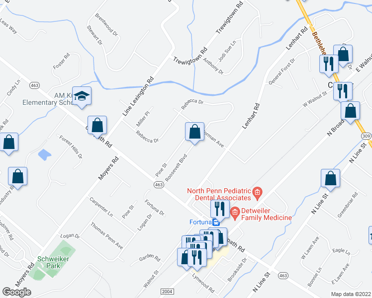 map of restaurants, bars, coffee shops, grocery stores, and more near 2036 Roosevelt Blvd in Hatfield
