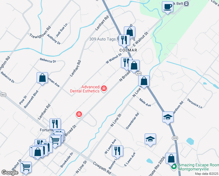 map of restaurants, bars, coffee shops, grocery stores, and more near 2434 North Broad Street in Montgomery County