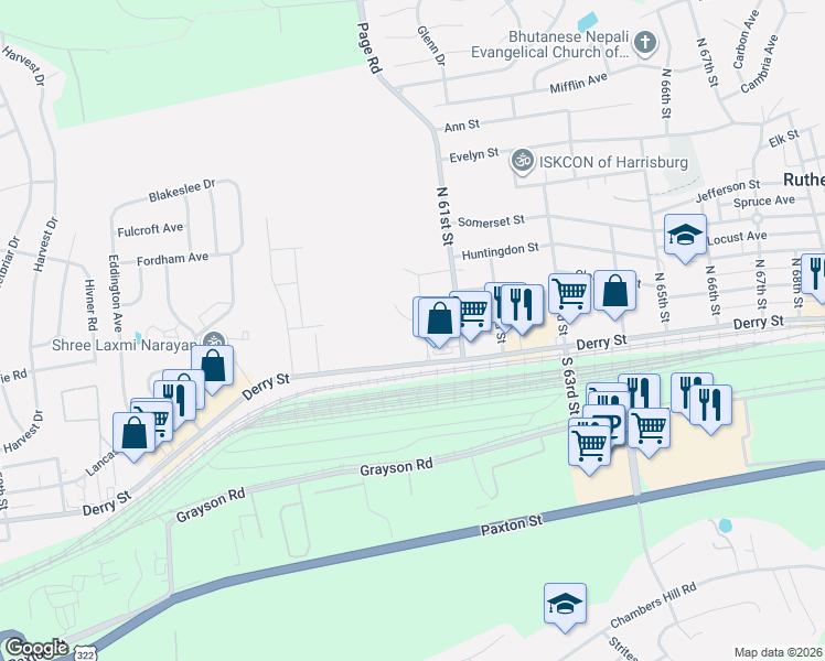 map of restaurants, bars, coffee shops, grocery stores, and more near 5991 Pinedale Court in Harrisburg