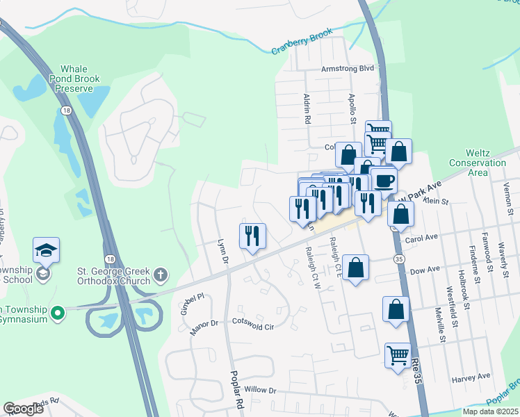 map of restaurants, bars, coffee shops, grocery stores, and more near 14 Clearview Drive in Monmouth County