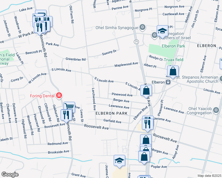 map of restaurants, bars, coffee shops, grocery stores, and more near 3 Cypress Avenue in Monmouth County