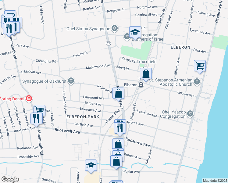 map of restaurants, bars, coffee shops, grocery stores, and more near 209 South Lincoln Avenue in Avon-by-the-Sea