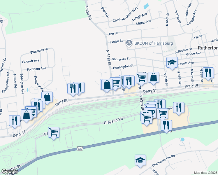 map of restaurants, bars, coffee shops, grocery stores, and more near 6059 Pinedale Court in Harrisburg