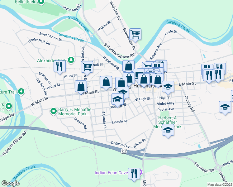 map of restaurants, bars, coffee shops, grocery stores, and more near 241 Long Alley Street in Hummelstown