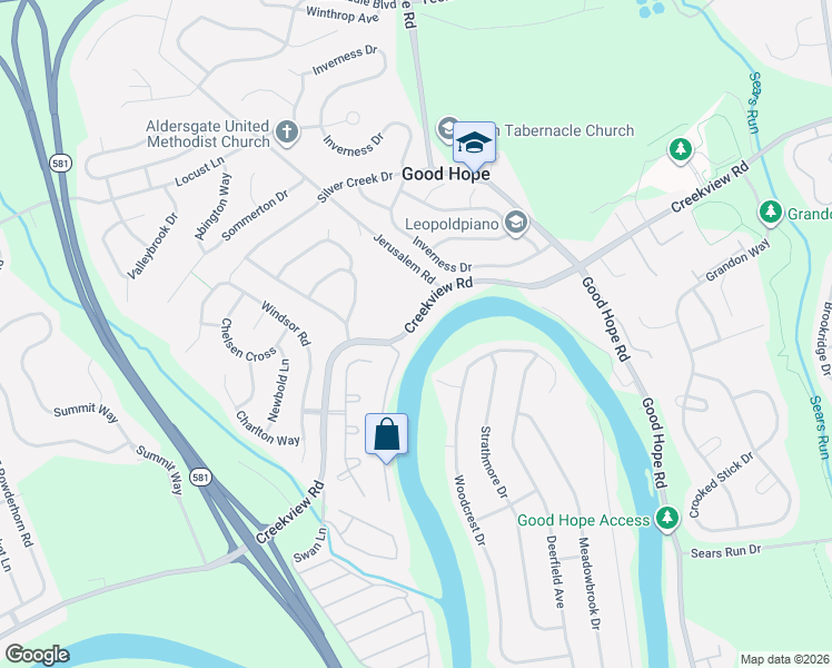 map of restaurants, bars, coffee shops, grocery stores, and more near 5683 Creekview Road in Mechanicsburg