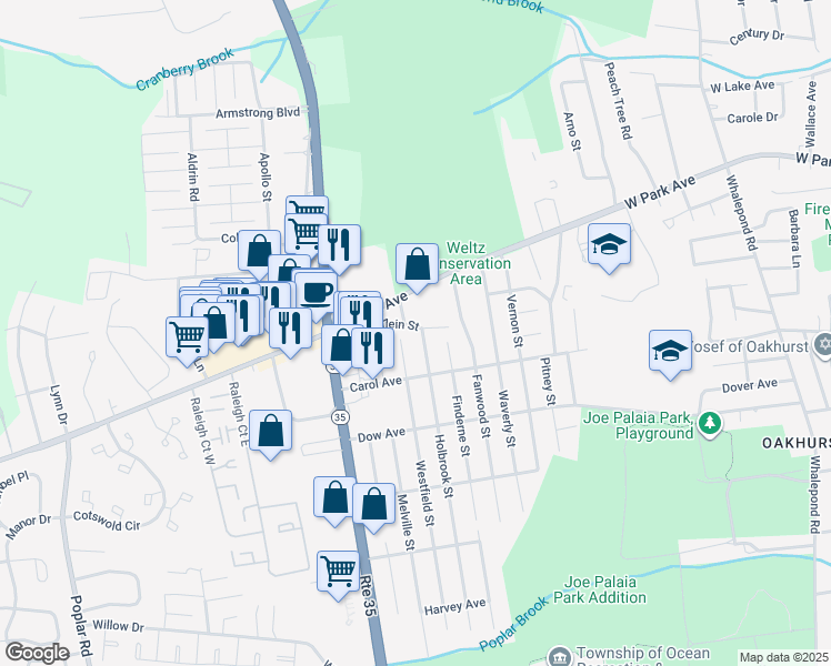 map of restaurants, bars, coffee shops, grocery stores, and more near 9 Klein Street in Monmouth County
