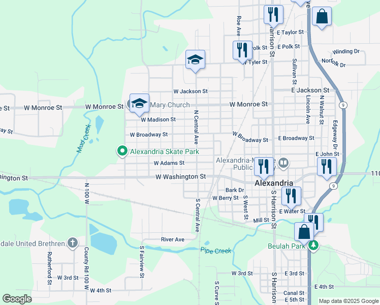 map of restaurants, bars, coffee shops, grocery stores, and more near 605 West Jefferson Street in Alexandria