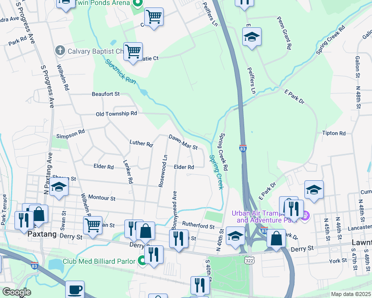 map of restaurants, bars, coffee shops, grocery stores, and more near 550 Avalon Street in Harrisburg
