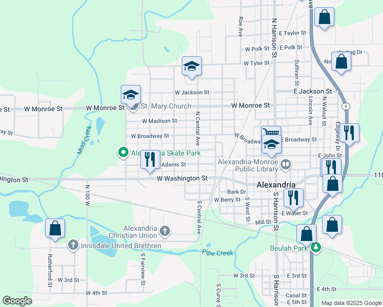 map of restaurants, bars, coffee shops, grocery stores, and more near 605 West Jefferson Street in Alexandria