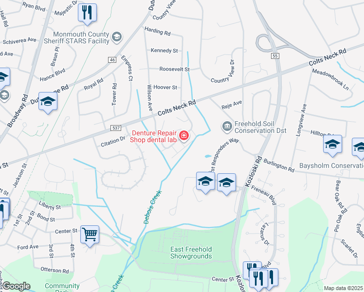 map of restaurants, bars, coffee shops, grocery stores, and more near 509 Harding Road in Freehold