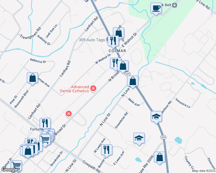 map of restaurants, bars, coffee shops, grocery stores, and more near 2527 North Broad Street in Colmar
