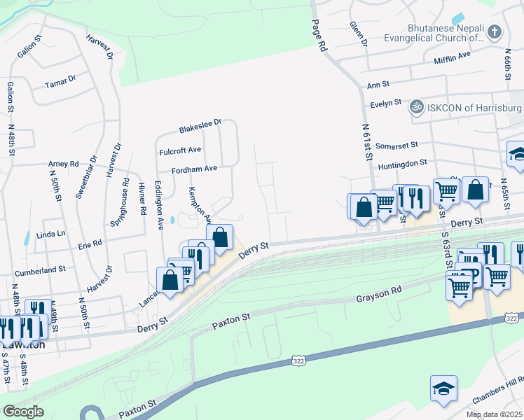 map of restaurants, bars, coffee shops, grocery stores, and more near 104 Lincoln Avenue in Harrisburg