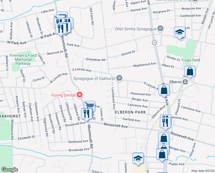 map of restaurants, bars, coffee shops, grocery stores, and more near 168 Larchwood Avenue in Monmouth County