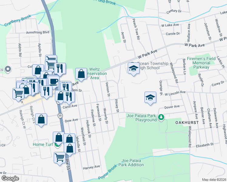 map of restaurants, bars, coffee shops, grocery stores, and more near 604 Alma Place in Monmouth County