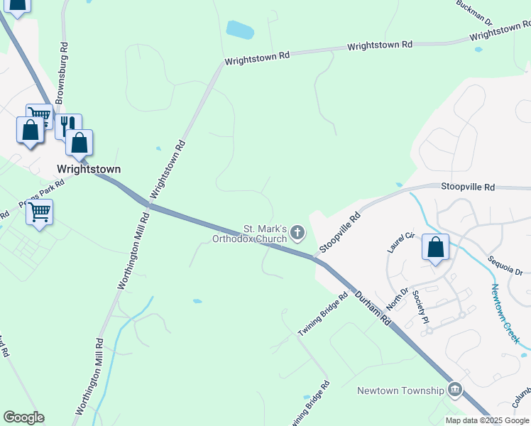 map of restaurants, bars, coffee shops, grocery stores, and more near 285 Jane Chapman Drive East in Newtown