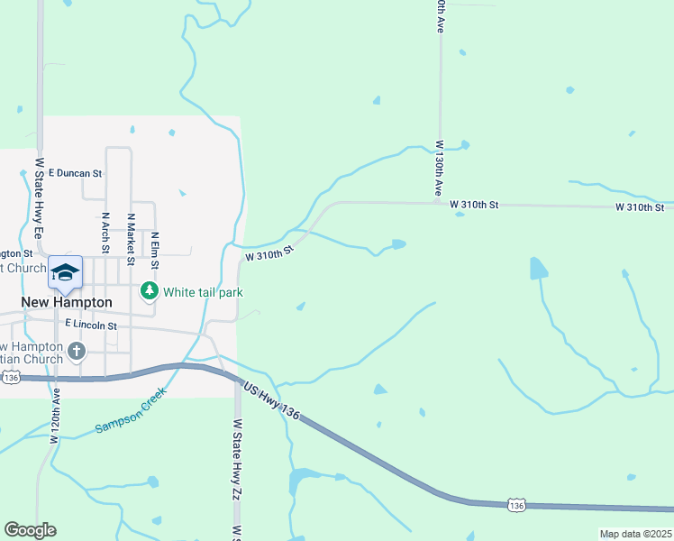 map of restaurants, bars, coffee shops, grocery stores, and more near 12748 West 310th Street in New Hampton
