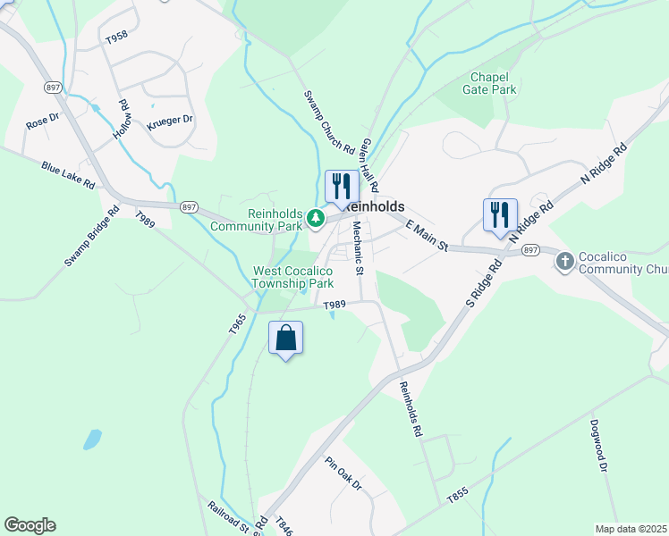 map of restaurants, bars, coffee shops, grocery stores, and more near 150 Lincoln Avenue in Reinholds