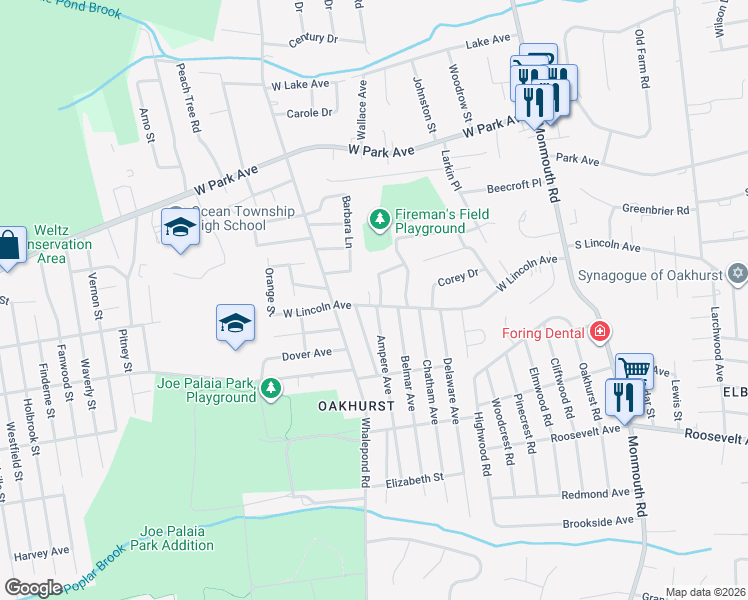 map of restaurants, bars, coffee shops, grocery stores, and more near 512 West Lincoln Avenue in Monmouth County