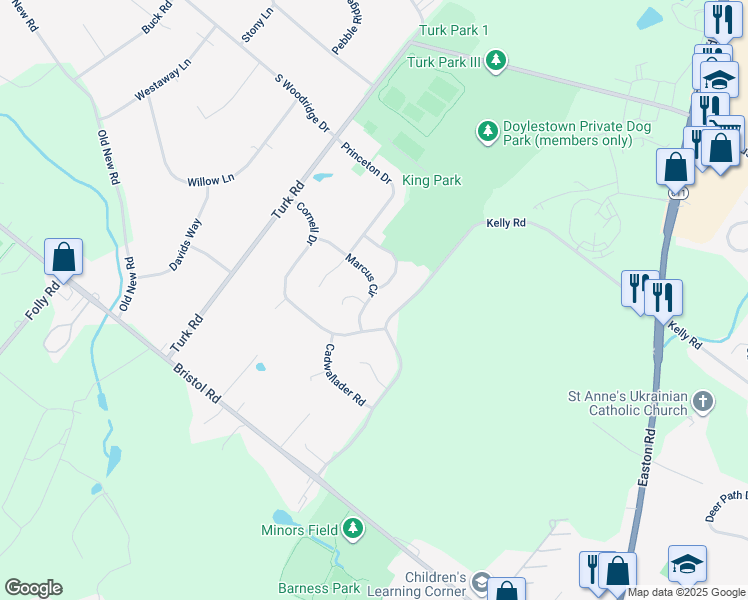 map of restaurants, bars, coffee shops, grocery stores, and more near 708 Marcus Circle in Warrington