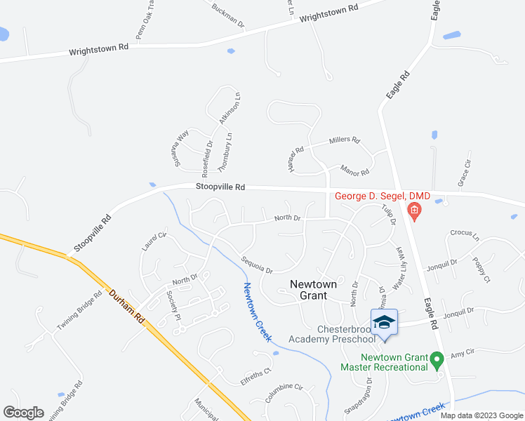 map of restaurants, bars, coffee shops, grocery stores, and more near 77 Birch Court in Newtown