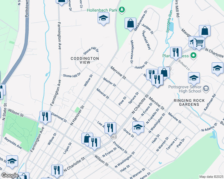 map of restaurants, bars, coffee shops, grocery stores, and more near 1037 Feist Avenue in Pottstown