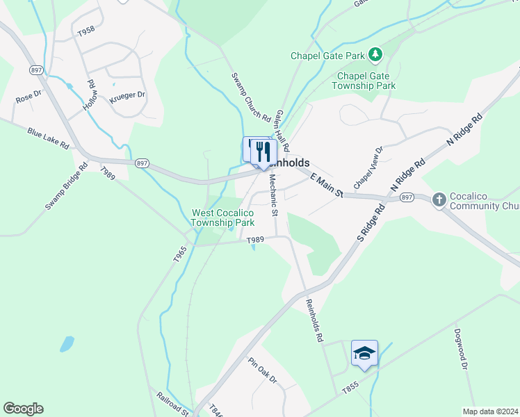 map of restaurants, bars, coffee shops, grocery stores, and more near 150 Lincoln Avenue in Reinholds