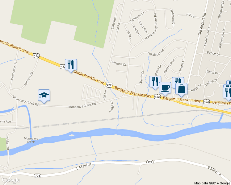 map of restaurants, bars, coffee shops, grocery stores, and more near 824 Benjamin Franklin Highway in Douglassville