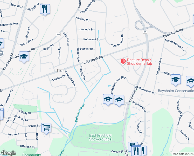 map of restaurants, bars, coffee shops, grocery stores, and more near 508 Harding Road in Freehold