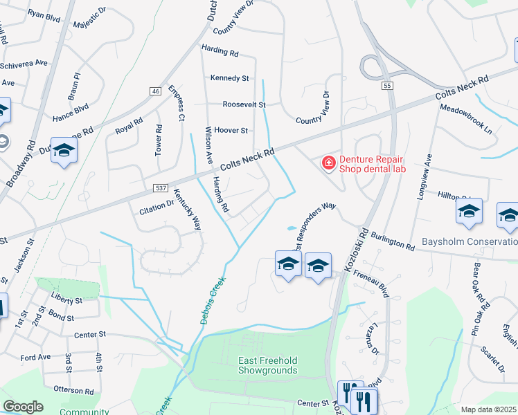 map of restaurants, bars, coffee shops, grocery stores, and more near 508 Harding Road in Freehold
