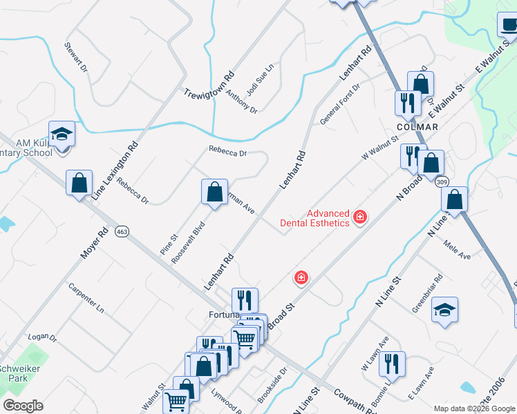 map of restaurants, bars, coffee shops, grocery stores, and more near 200 Norman Avenue in Hatfield