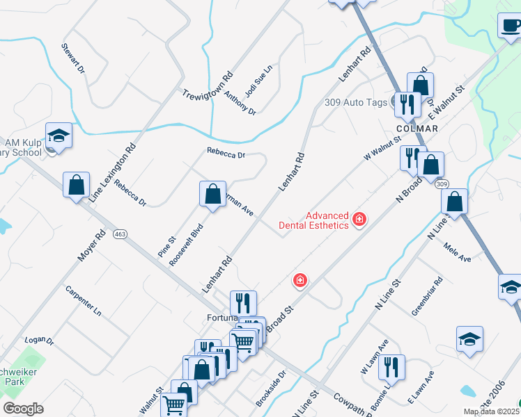 map of restaurants, bars, coffee shops, grocery stores, and more near 2206 Lenhart Road in Colmar