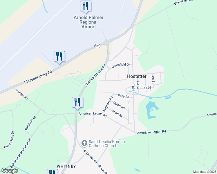 map of restaurants, bars, coffee shops, grocery stores, and more near 135 Wheaten Way in Latrobe
