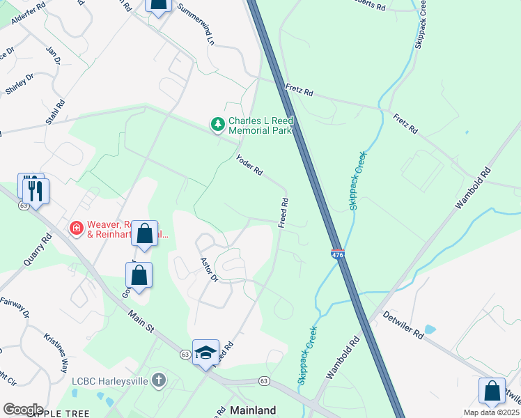 map of restaurants, bars, coffee shops, grocery stores, and more near 111 Lori Lane in Harleysville
