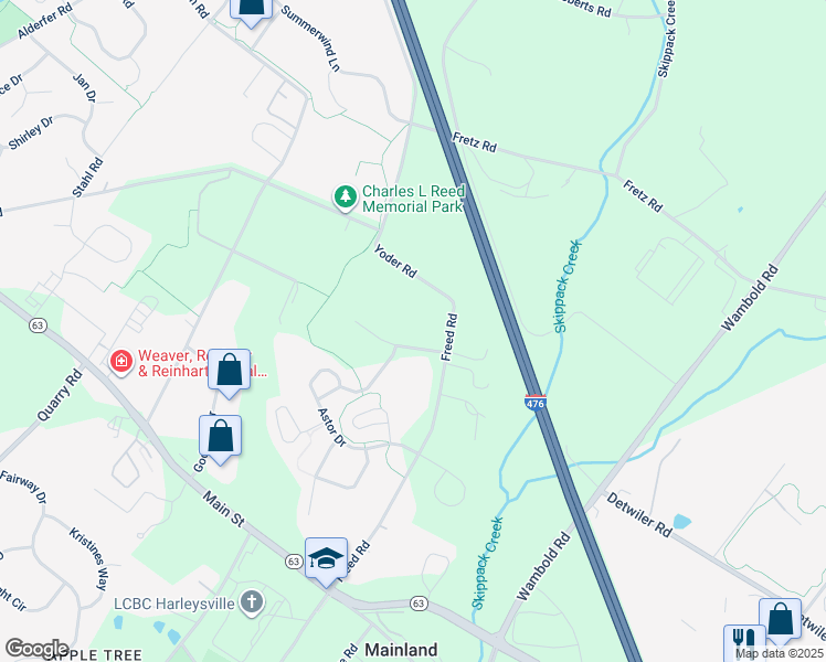 map of restaurants, bars, coffee shops, grocery stores, and more near 111 Lori Lane in Harleysville