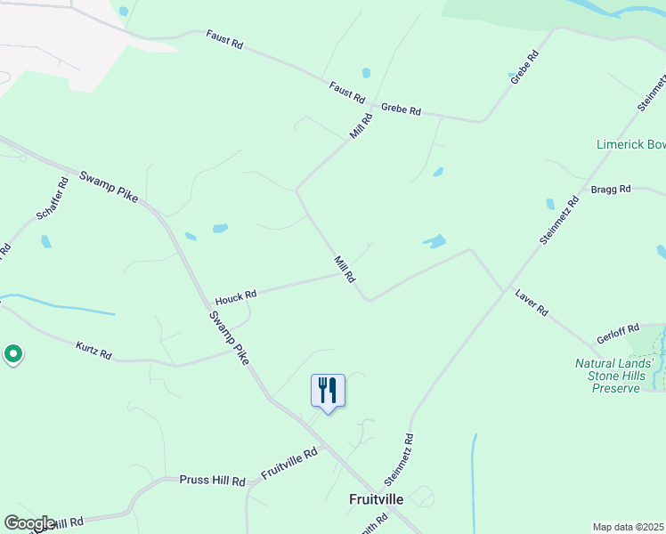 map of restaurants, bars, coffee shops, grocery stores, and more near 69 Houck Road in Schwenksville