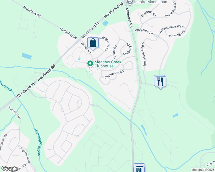 map of restaurants, bars, coffee shops, grocery stores, and more near 44 Inwood Drive in Englishtown
