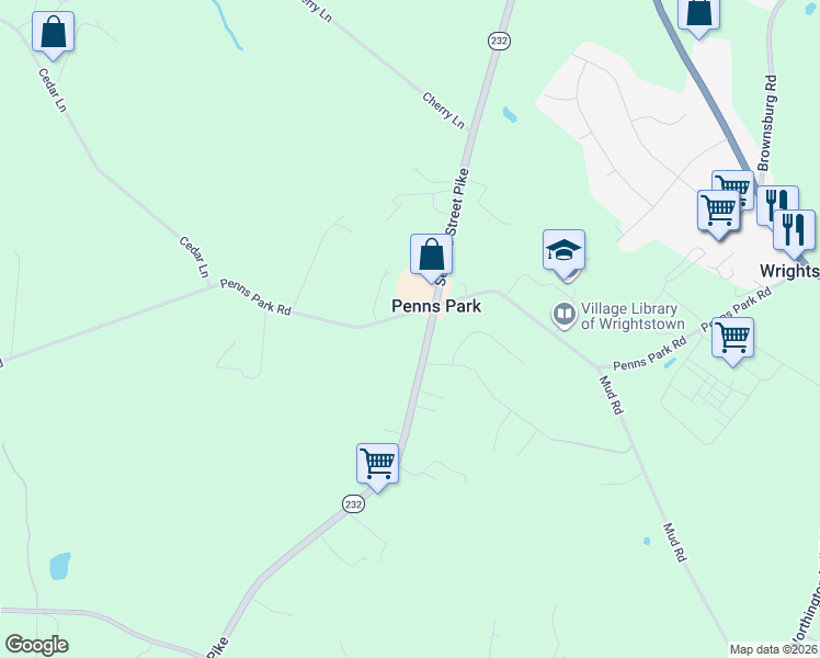 map of restaurants, bars, coffee shops, grocery stores, and more near 2288 Second Street Pike in Newtown